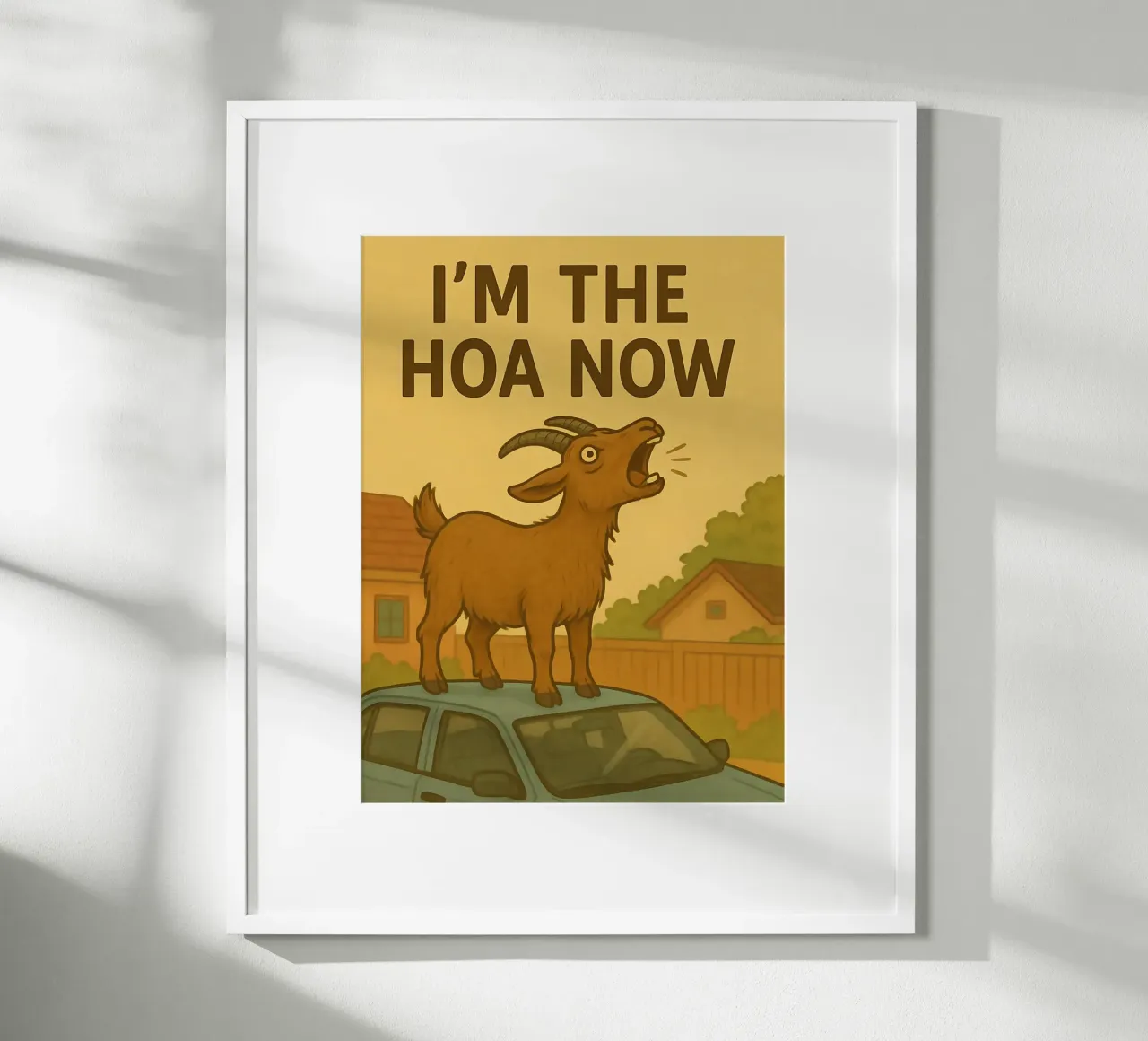 Meme divertente della capra poster con telaio in plastica da Funny Humor Art