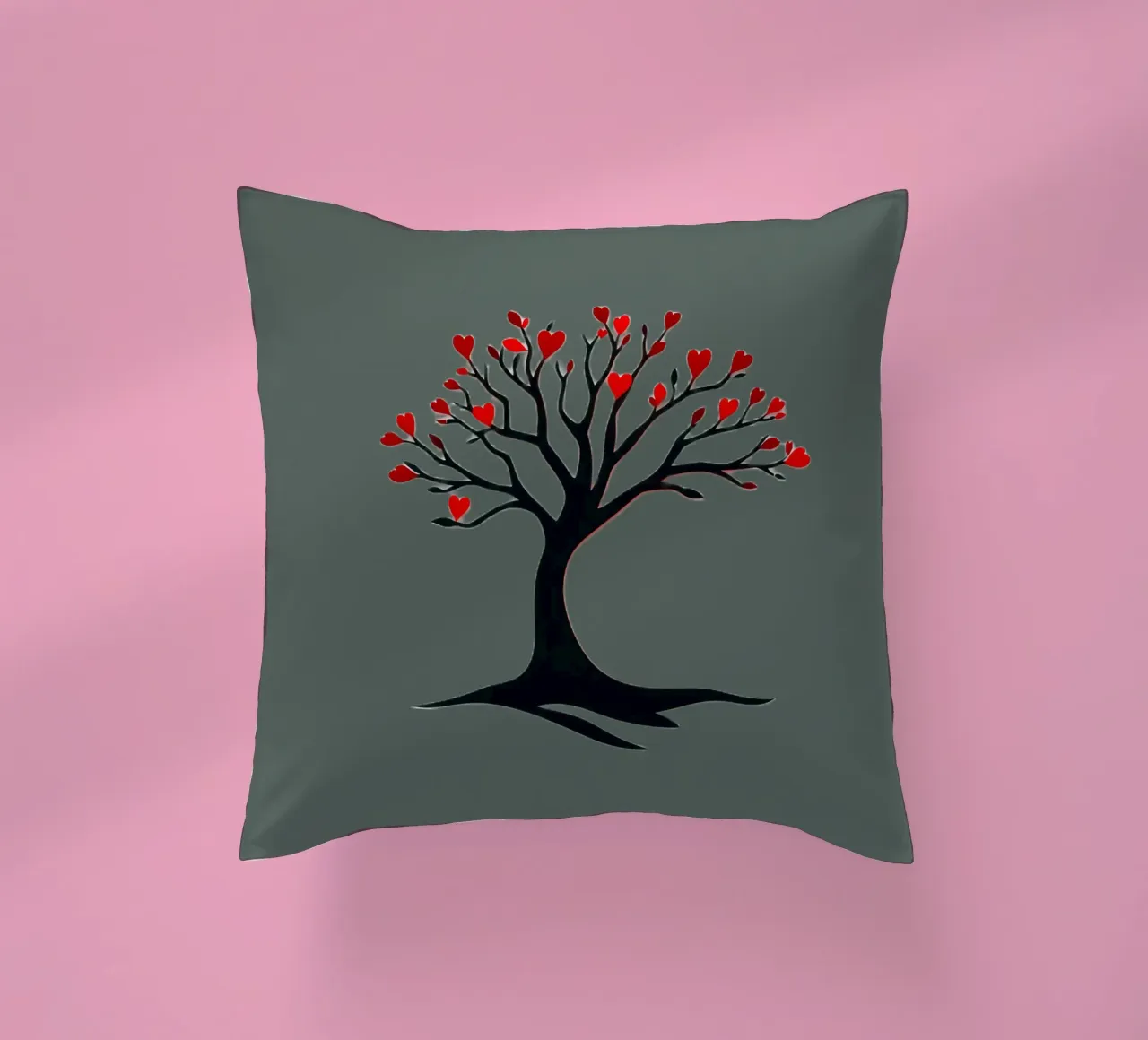 albero con foglie a forma di cuore che simboleggia amore e connessione cuscino da DesignDoodle