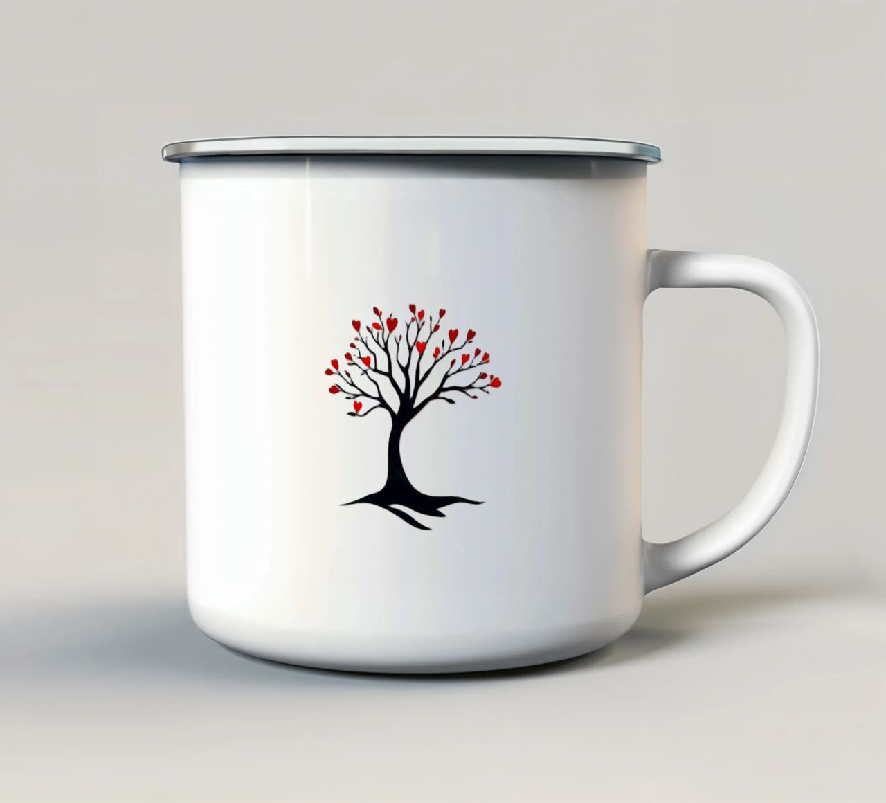 albero con foglie a forma di cuore che simboleggia amore e connessione tazza in smalto da DesignDoodle