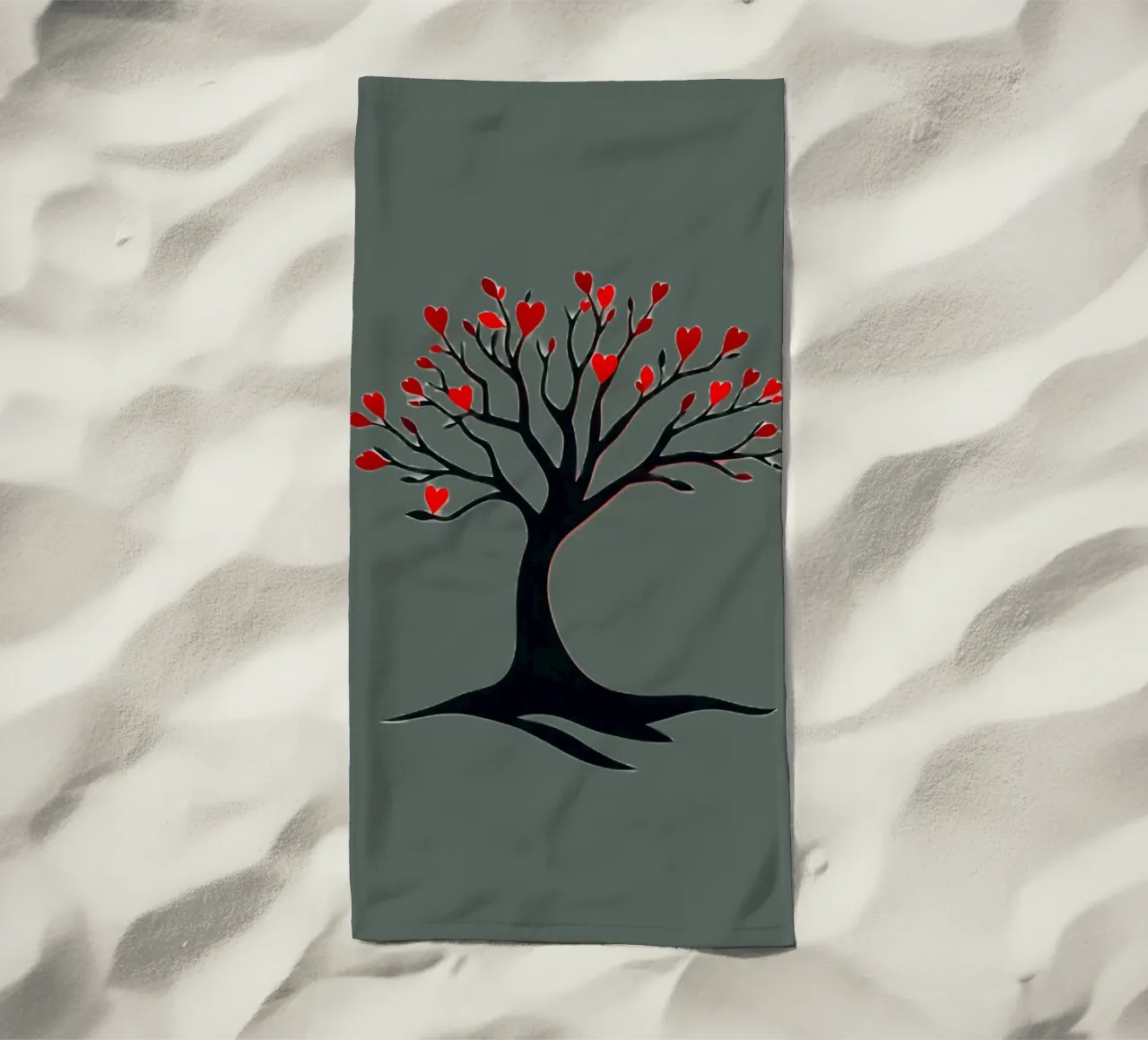 albero con foglie a forma di cuore che simboleggia amore e connessione telo mare da DesignDoodle