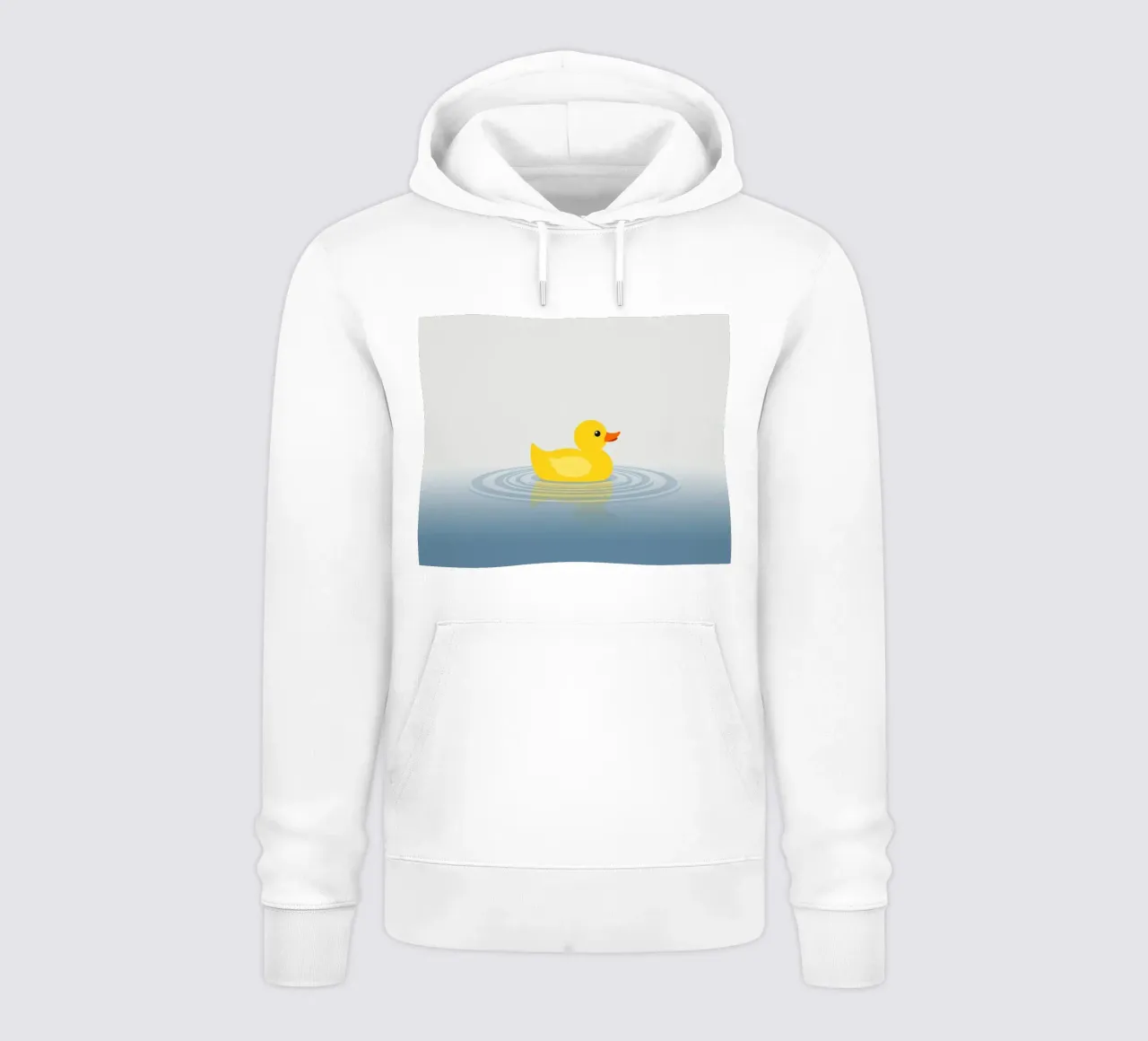 Un'allegra anatra gialla galleggia serenamente su calme acque azzurre felpa con cappuccio da DesignDoodle