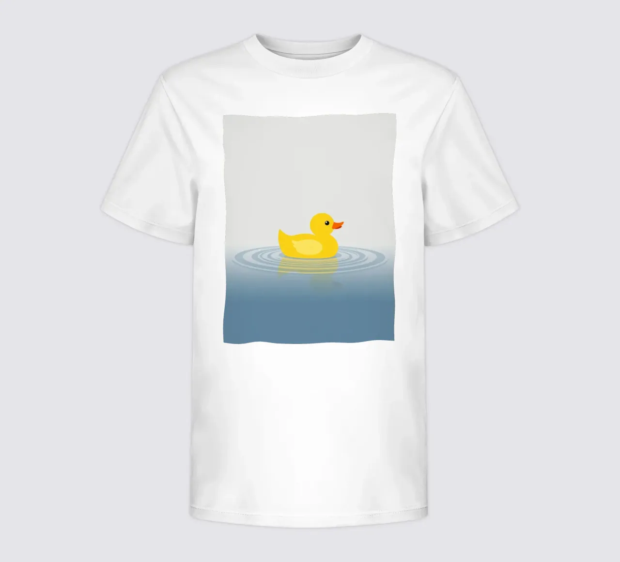 A cheerful yellow duck floats serenely on calm blue waters kids t-shirt by DesignDoodle
