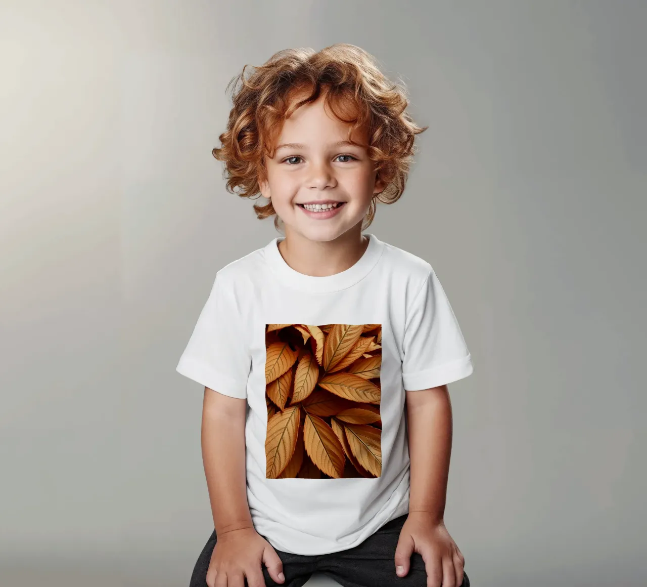 Golden autumn leaves scattered on the ground kids t-shirt by DesignDoodle