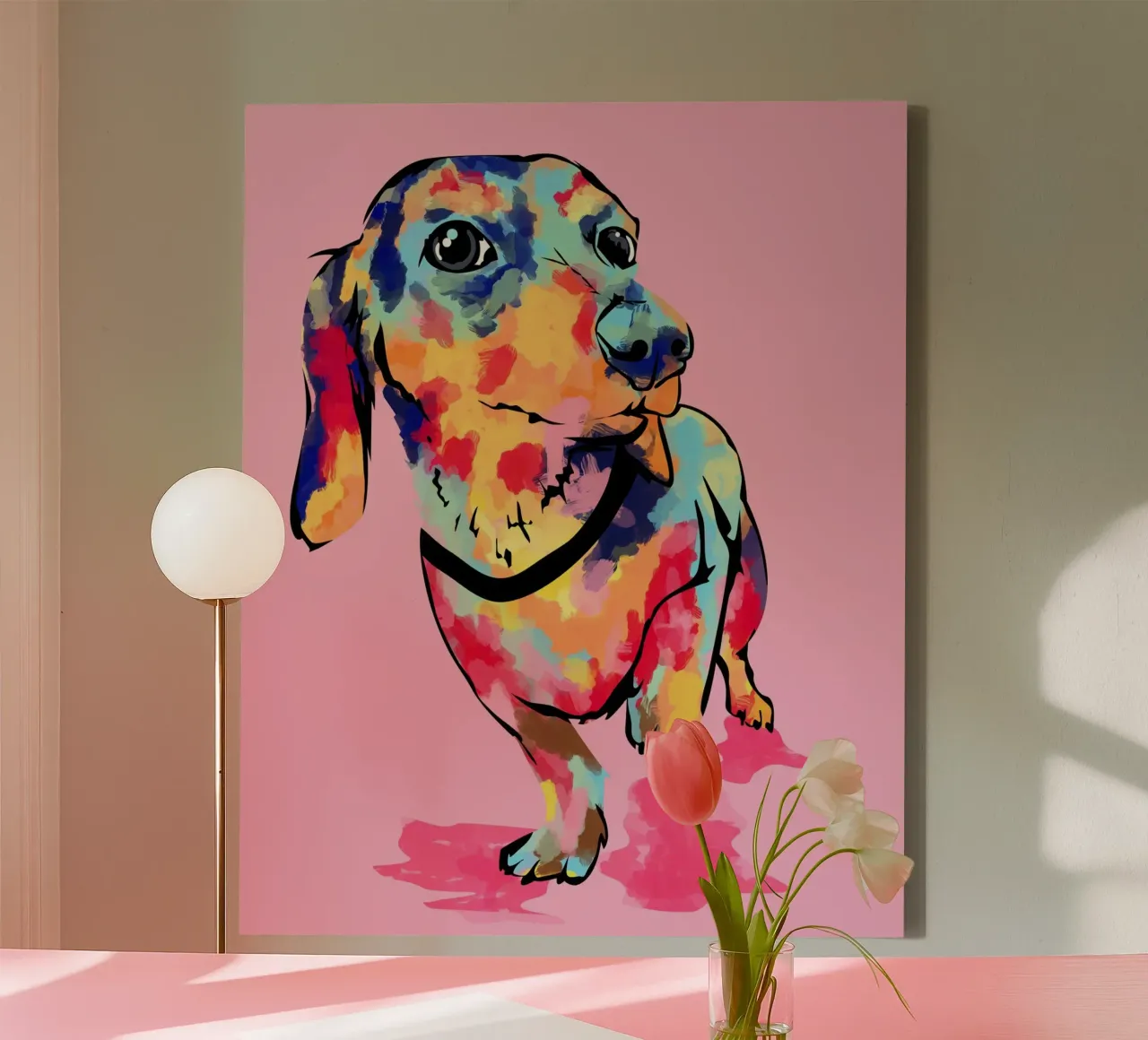Regenboog Pup canvas met Baklijst van Kintsugi99