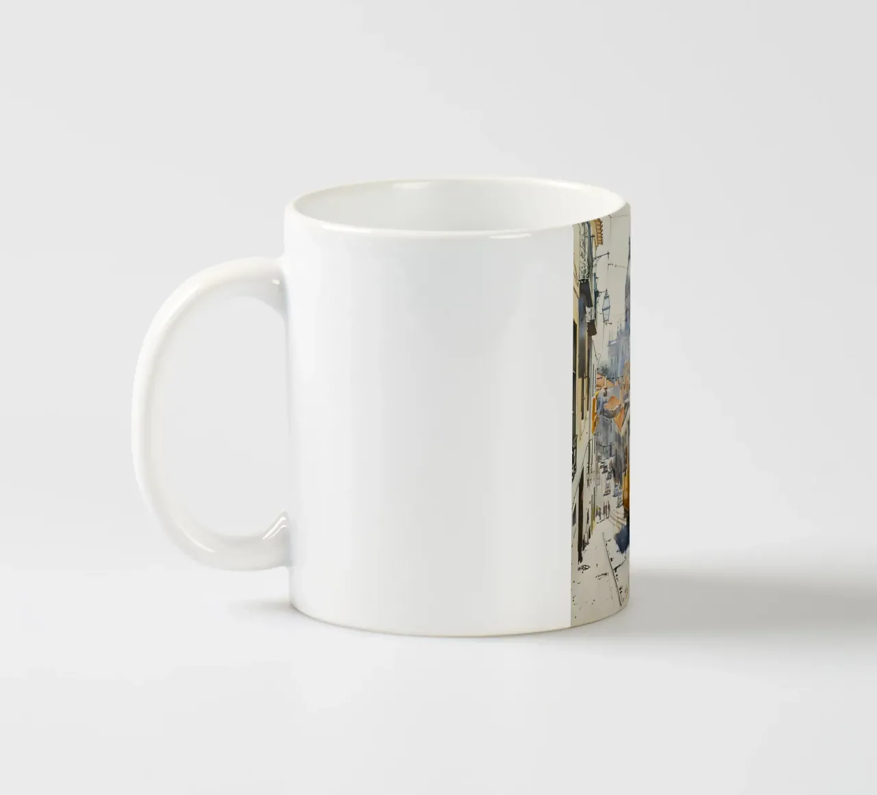 Lisbon's picturesque tramway ceramic mug by M-Ulrich-Digital Art