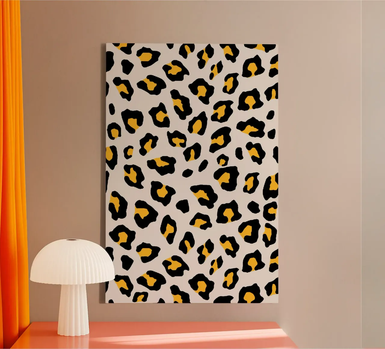 Luipaardprint Mosterdgeel canvas met Baklijst van SilverPegasus