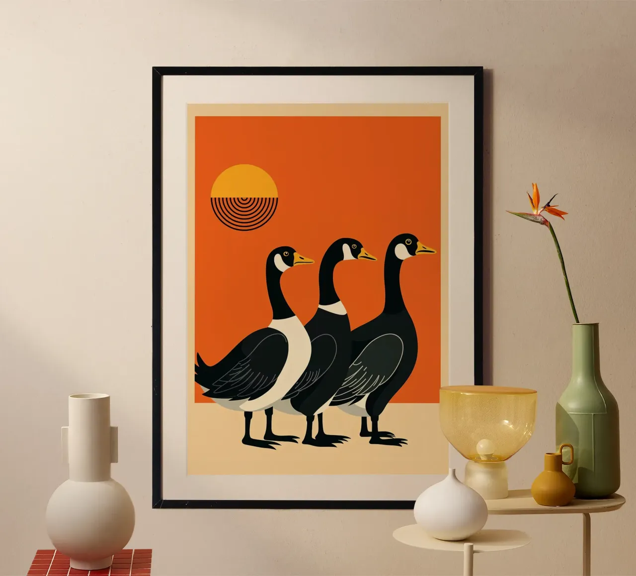 oche uccelli tramonto sole silhouette natura poster con telaio in plastica da Dale Edward YoungJr