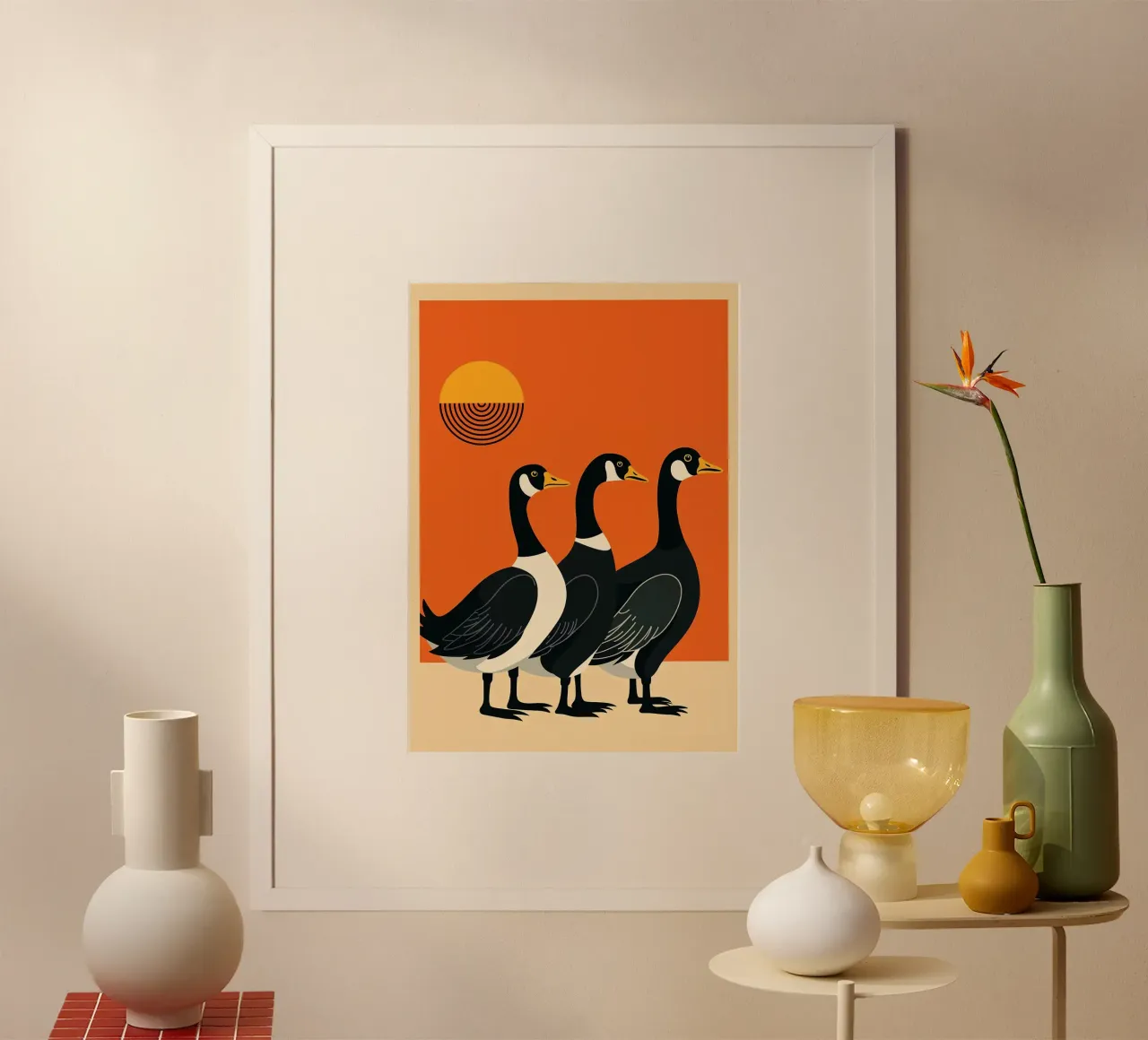 oche uccelli tramonto sole silhouette natura poster con telaio in plastica da Dale Edward YoungJr