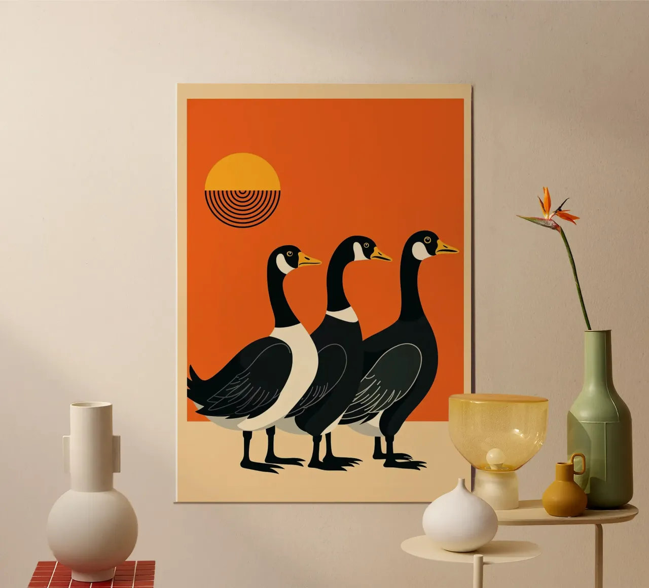 oche uccelli tramonto sole silhouette natura poster con telaio in plastica da Dale Edward YoungJr