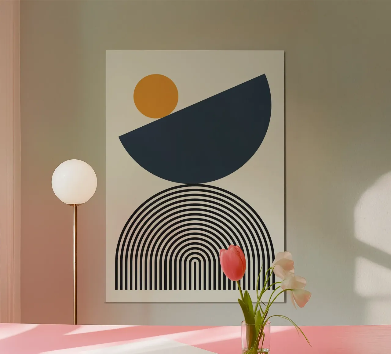 Kreis Halbkreis orange Poster mit Kunststoffrahmen von Dale Edward YoungJr