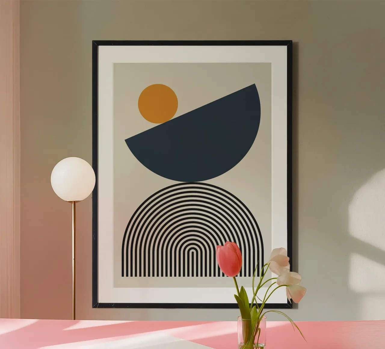 Kreis Halbkreis orange Poster mit Kunststoffrahmen von Dale Edward YoungJr