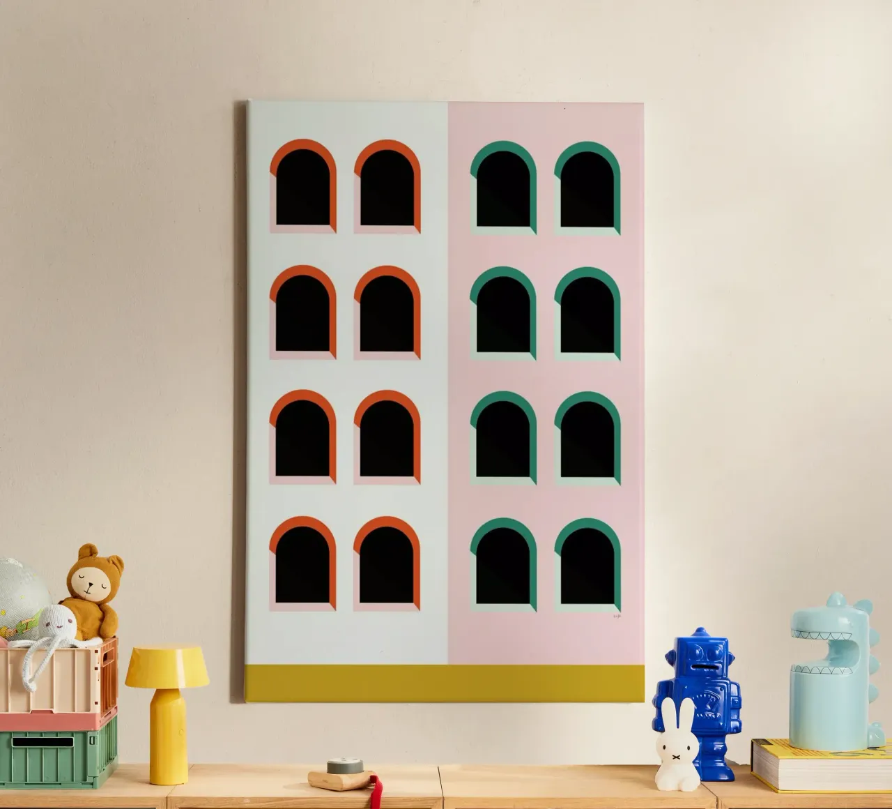 Arched Window House canvas with Floater frame by Linda Gobeta