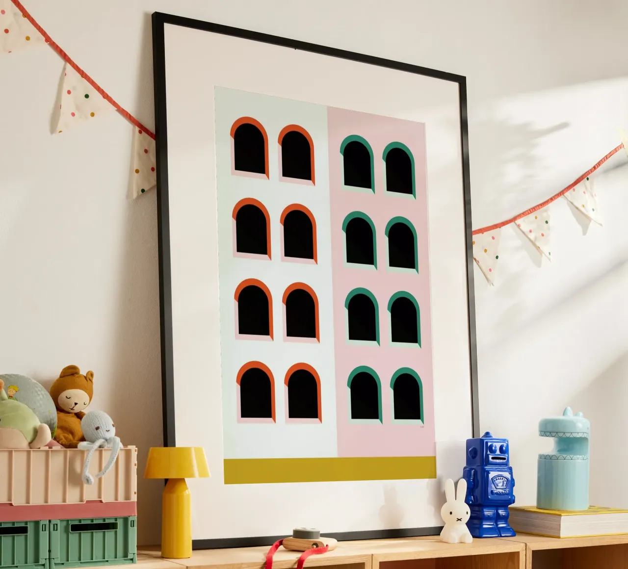 Arched Window House poster con telaio in legno da Linda Gobeta