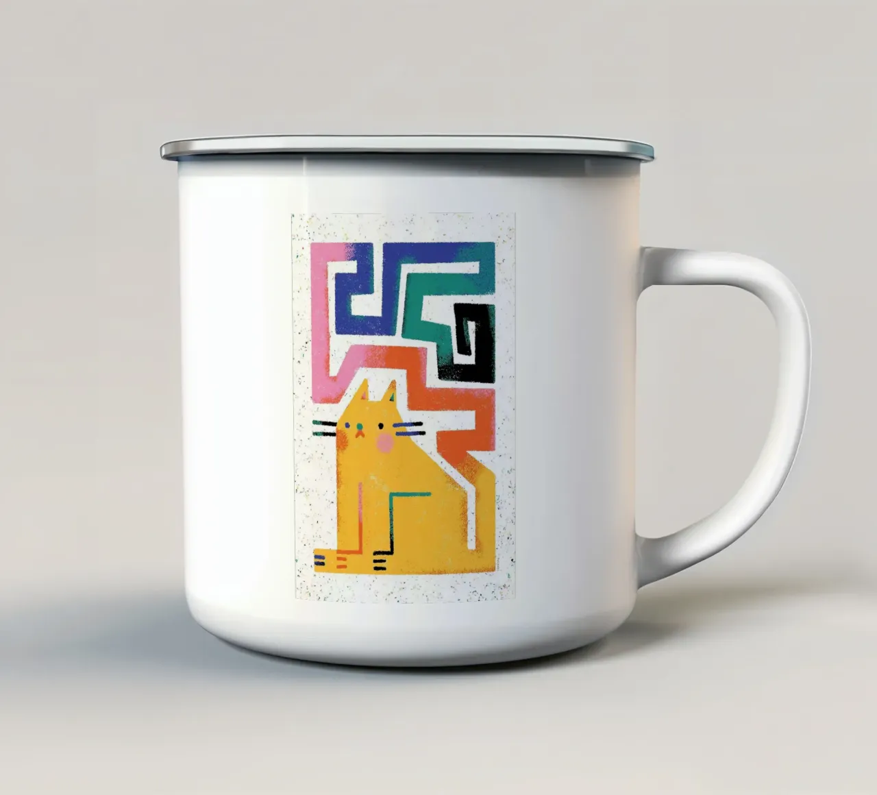 gatto forme geometriche design astratto tazza in smalto da MinimalistPosterCharles