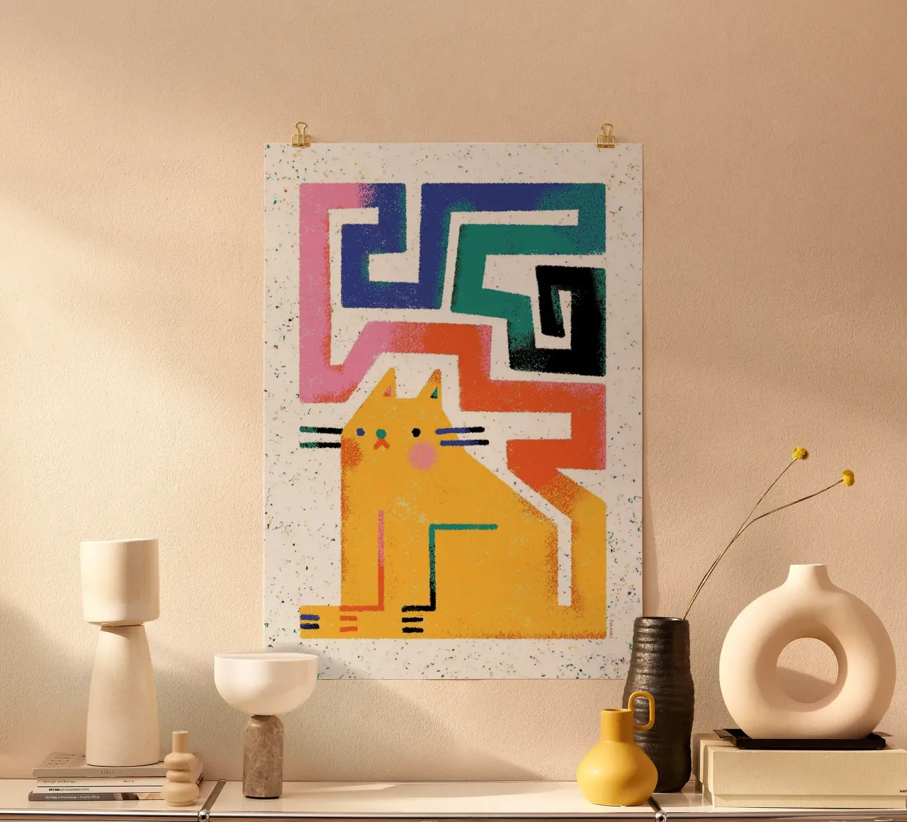 gatto forme geometriche design astratto carta hahnemühle da MinimalistPosterCharles