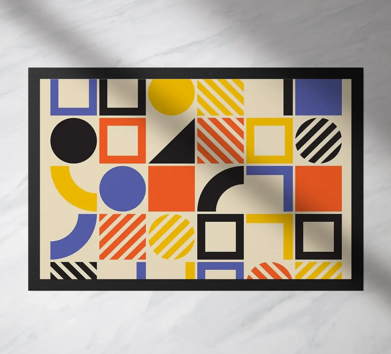 geometric shapes blocks colorful circles doormat by MinimalistPosterCharles