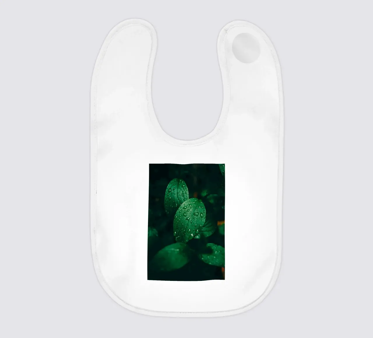 Dark leaf with raindrops - Moody macro plant photo baby bib by Bold and Retro