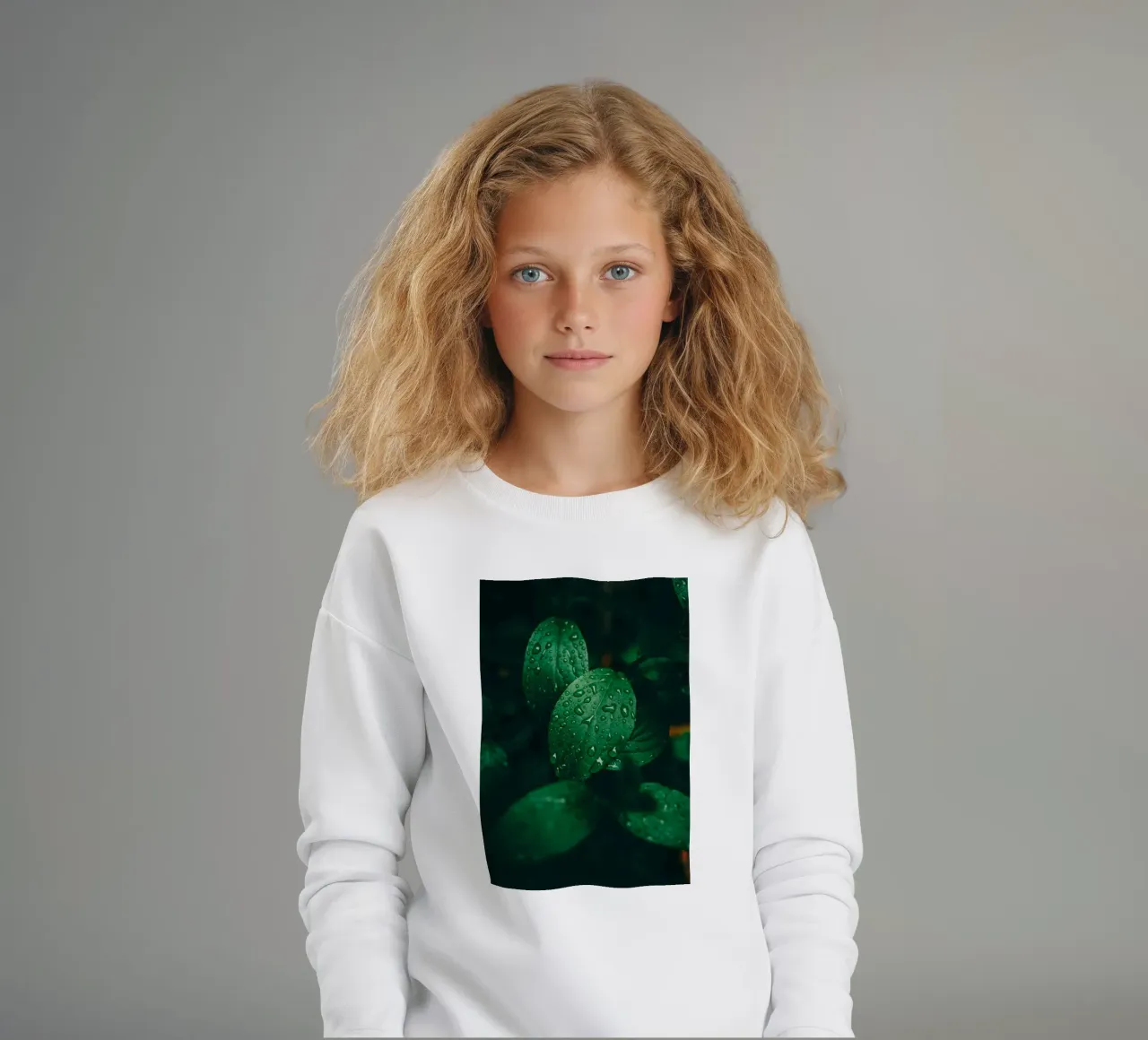 Dark leaf with raindrops - Moody macro plant photo kids sweatshirt by Bold and Retro
