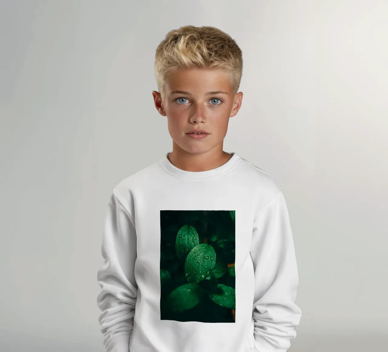 Dark leaf with raindrops - Moody macro plant photo kids sweatshirt by Bold and Retro