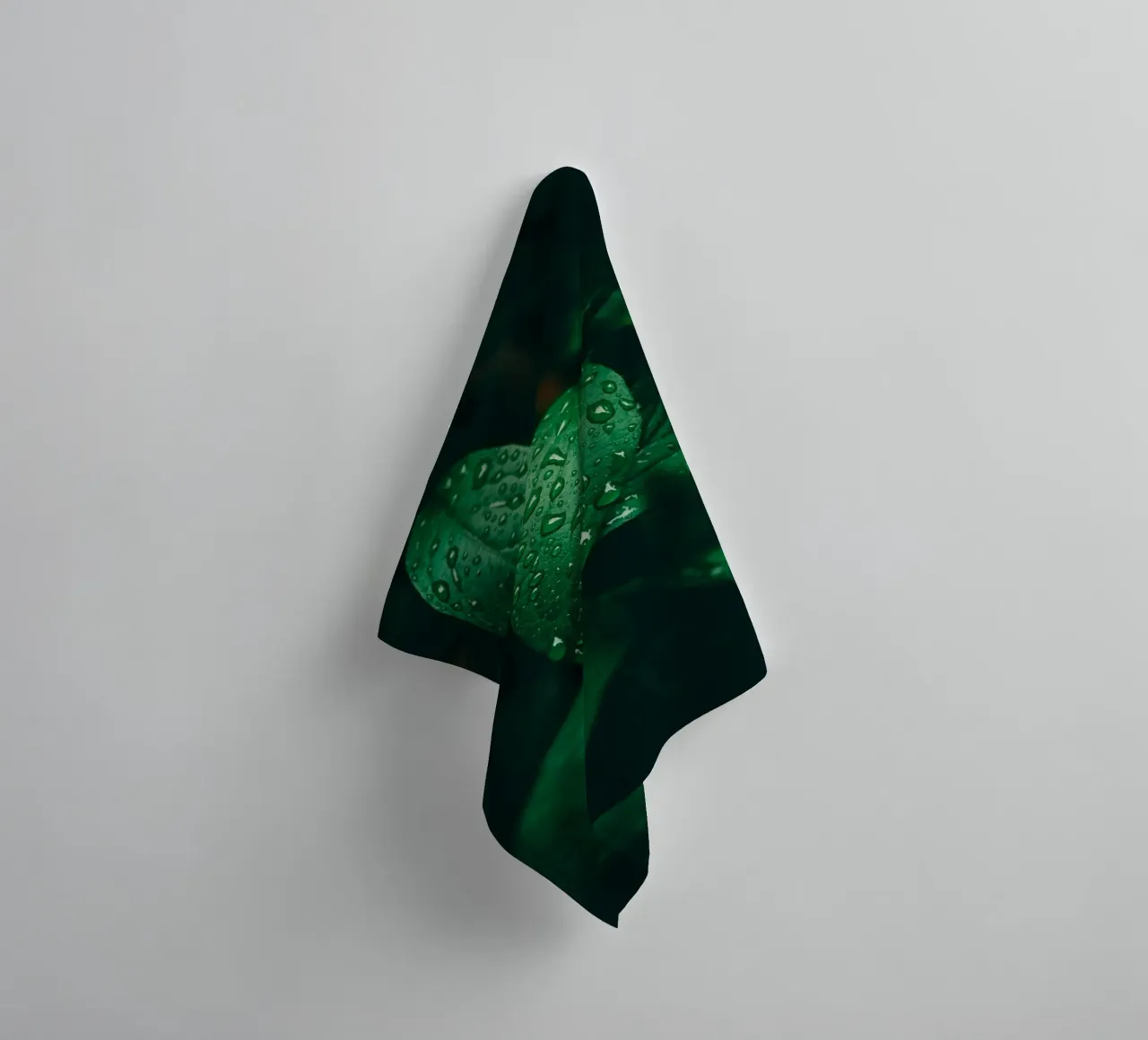 Dark leaf with raindrops - Moody macro plant photo towel by Bold and Retro