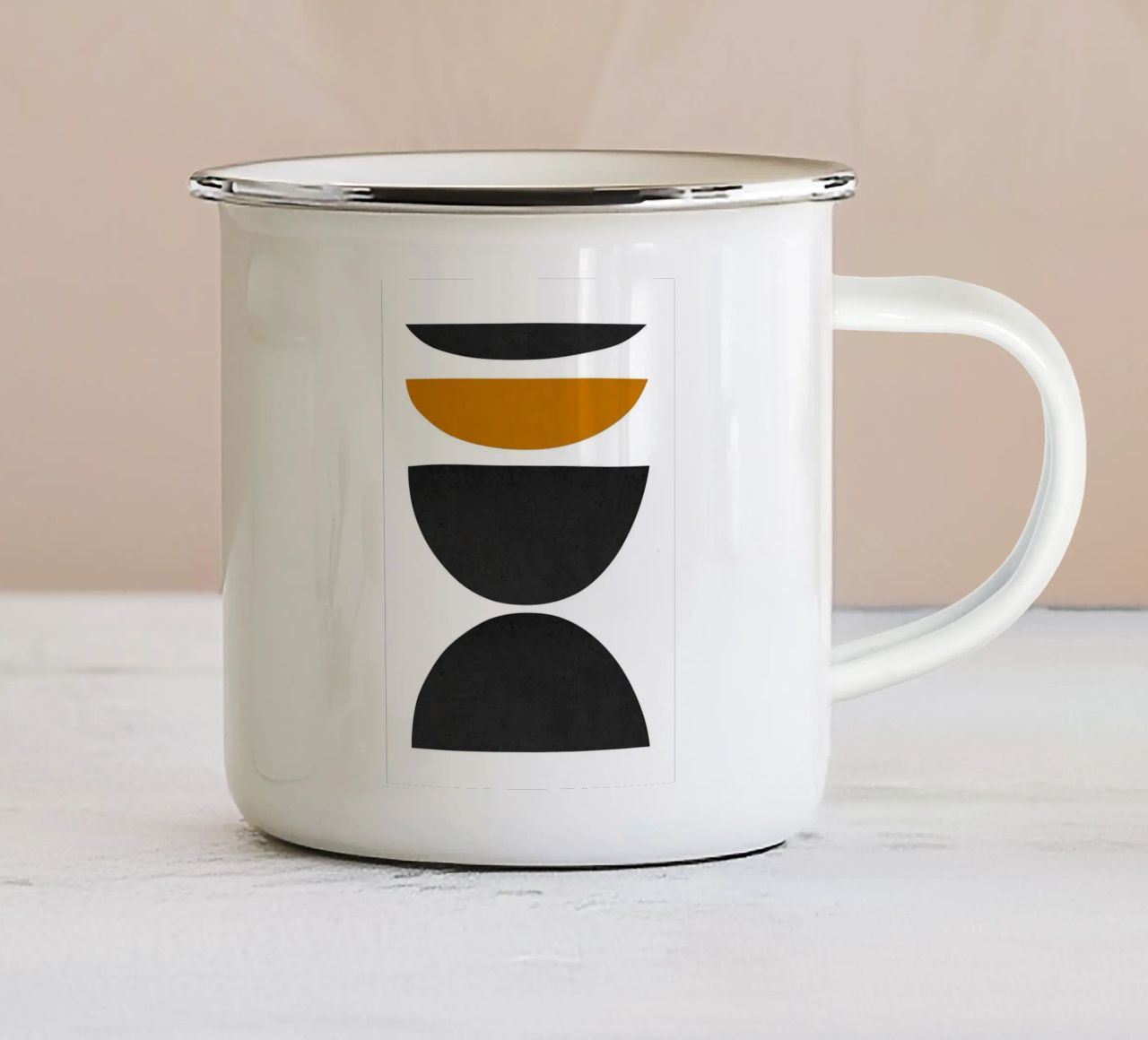 semicerchi forme geometriche contrasto tazza in smalto da Purrfect Whiskers Art