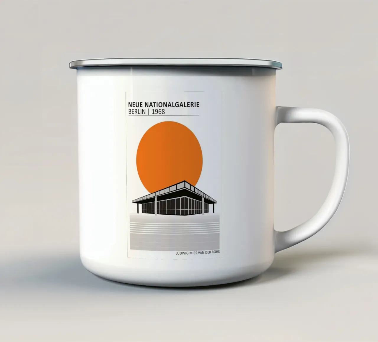 edificio moderno museo design geometrico tazza in smalto da Purrfect Whiskers Art