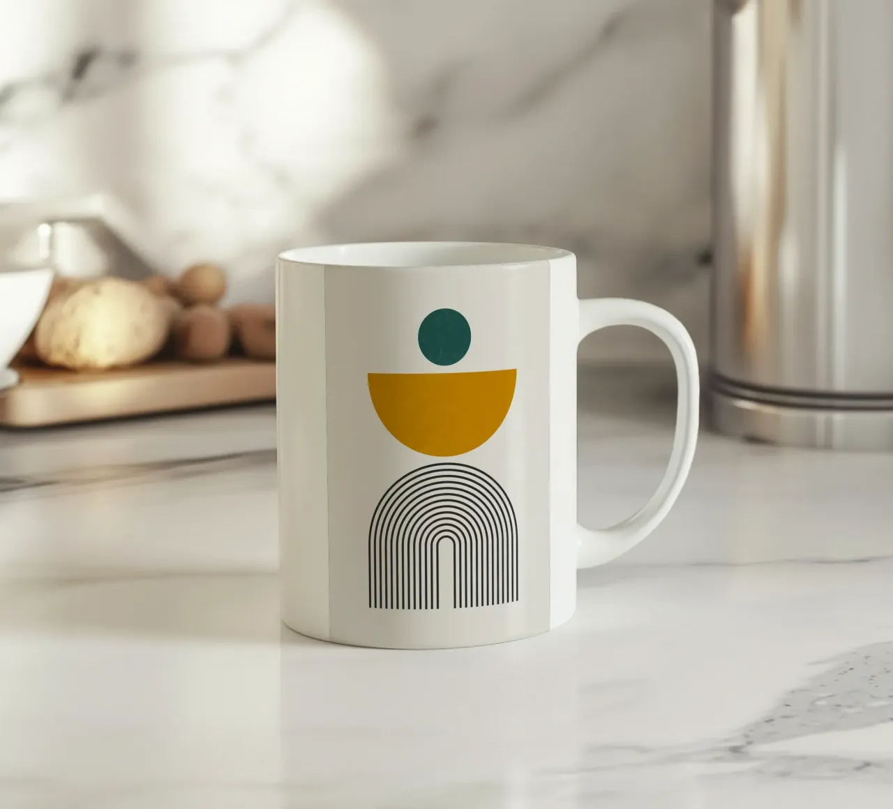 cerchio semicerchio archi linee tazza in ceramica da Purrfect Whiskers Art