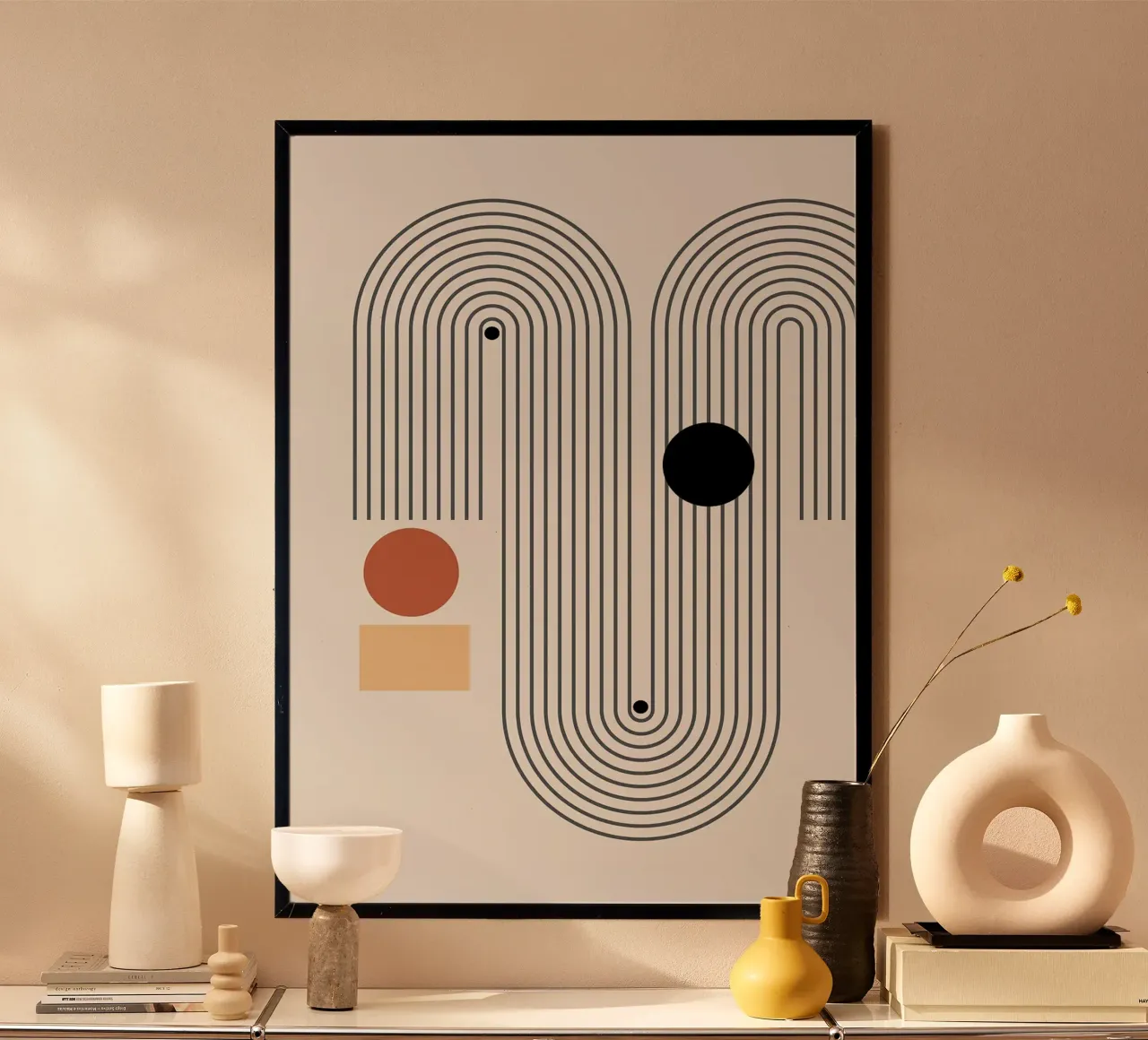 cerchi linee rettangoli labirinto poster con telaio in legno da Purrfect Whiskers Art