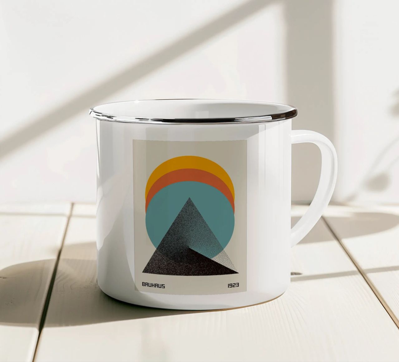 triangolo cerchio forme geometriche tazza in smalto da Purrfect Whiskers Art