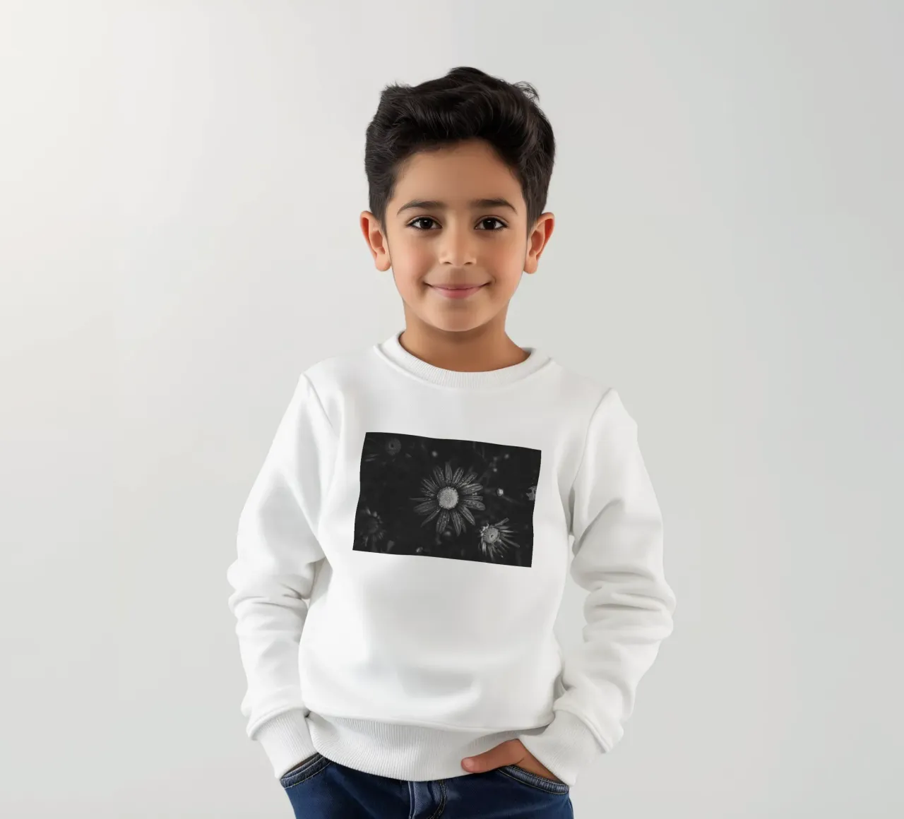 Dettaglio di un fiore in bianco e nero: immagine artistica della natura felpa bambino da Bold and Retro