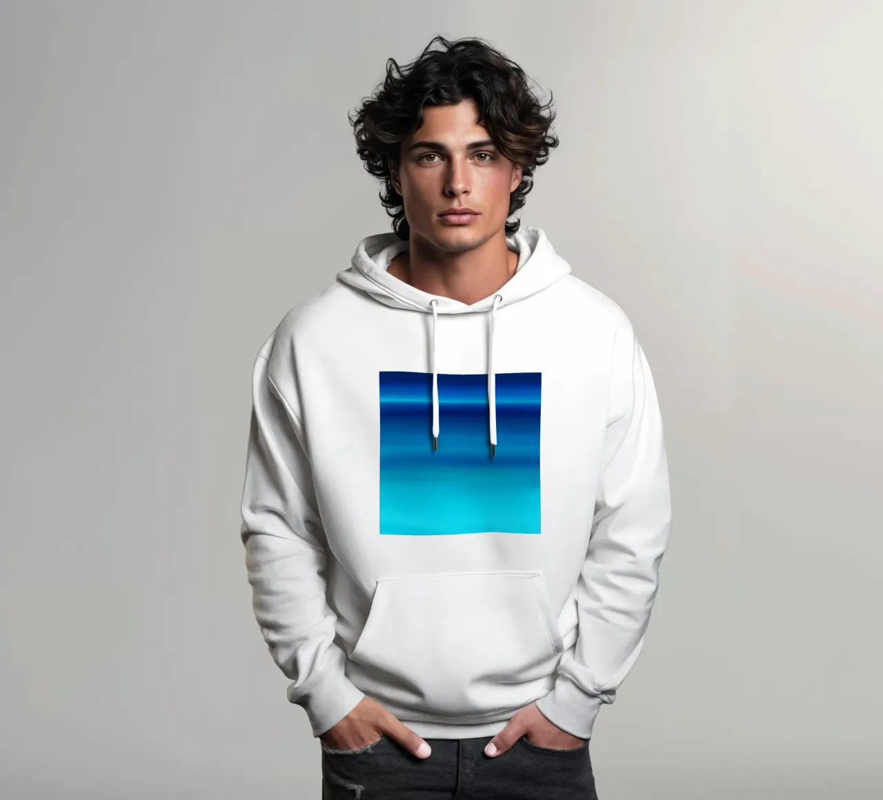 Gradiente oceano blu con onde delicate felpa con cappuccio da PhotoVibe Decor