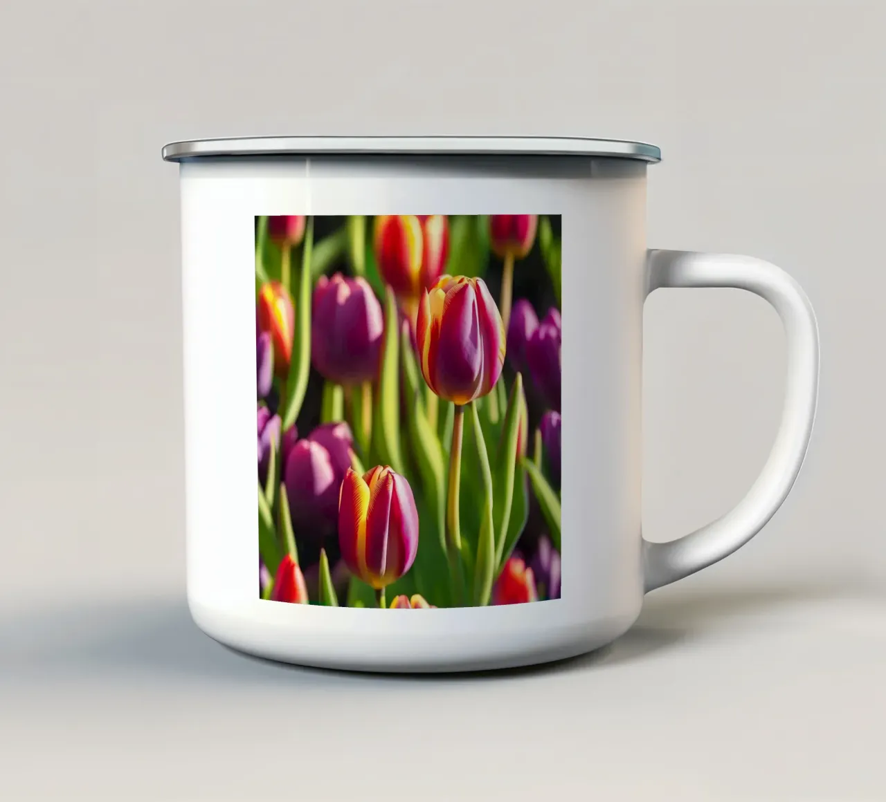 Tulipani colorati in fiore tazza in smalto da PhotoVibe Decor