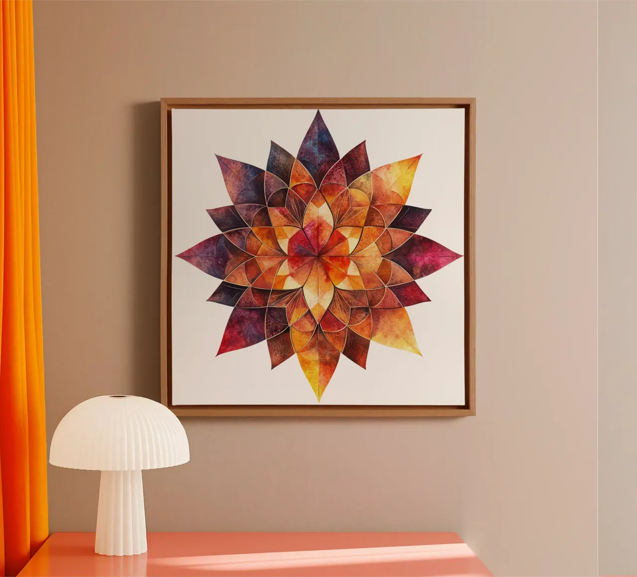 Herbst-Mandala Leinwand mit Schattenfugenrahmen von Spiritual Touch