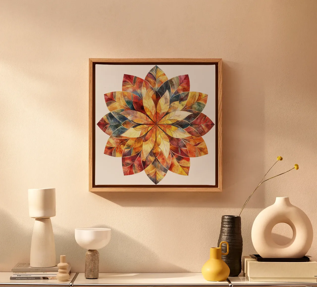 Herbst-Mandala Leinwand mit Schattenfugenrahmen von Spiritual Touch