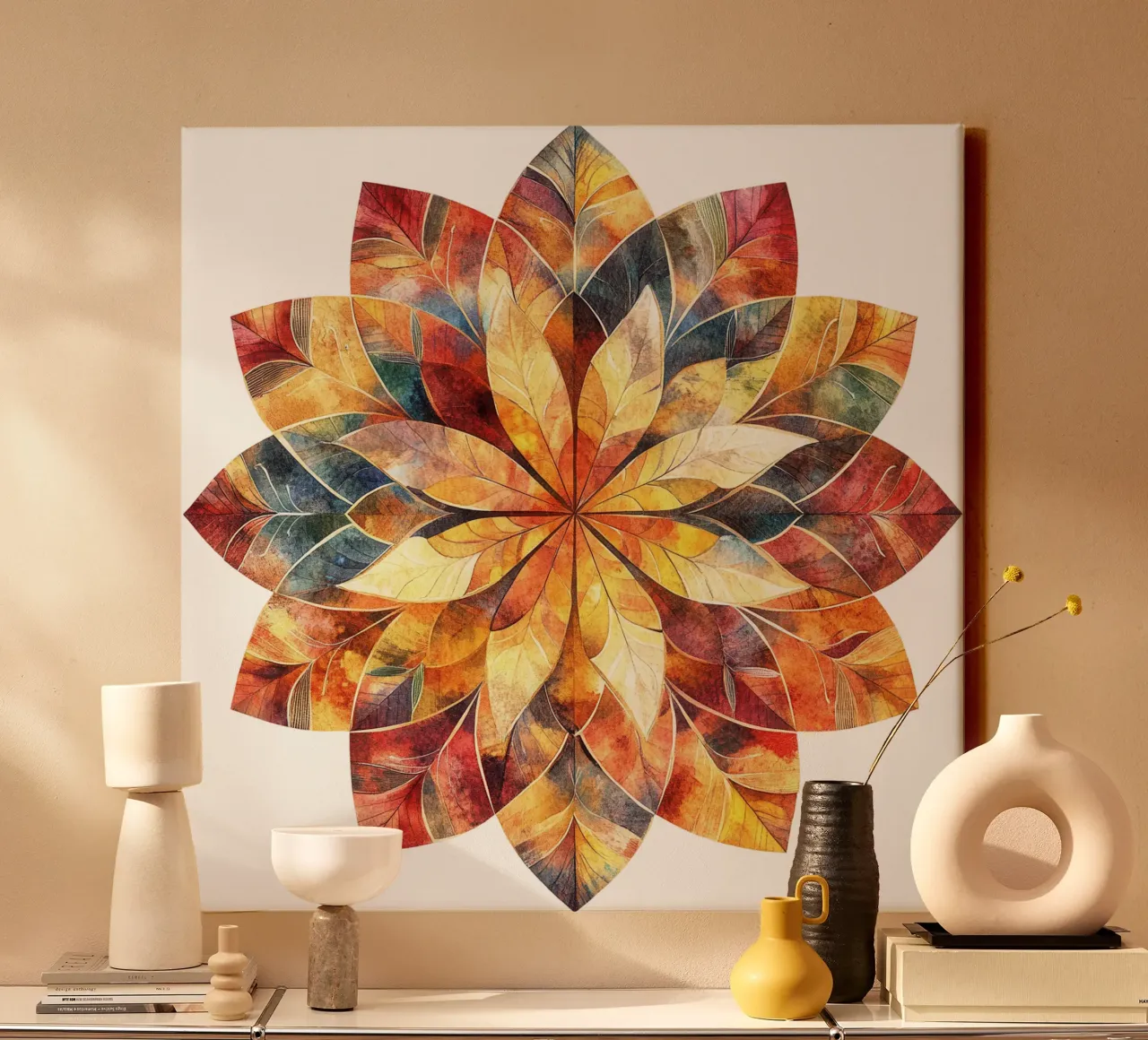 Herbst-Mandala Leinwand mit Schattenfugenrahmen von Spiritual Touch