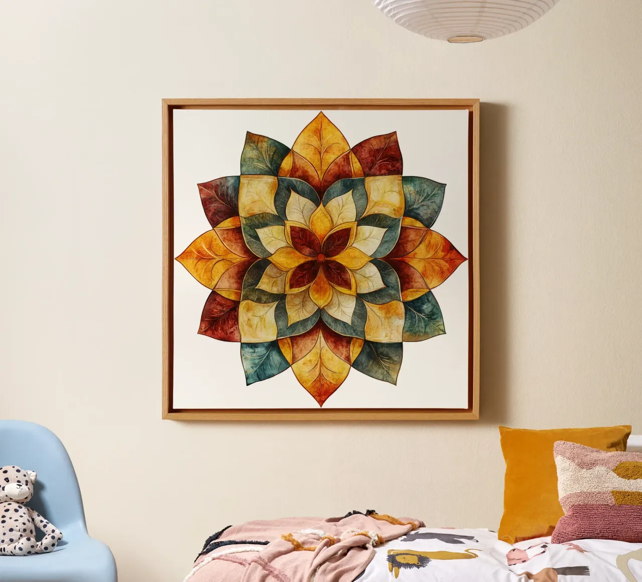 Herbst-Mandala Leinwand mit Schattenfugenrahmen von Spiritual Touch
