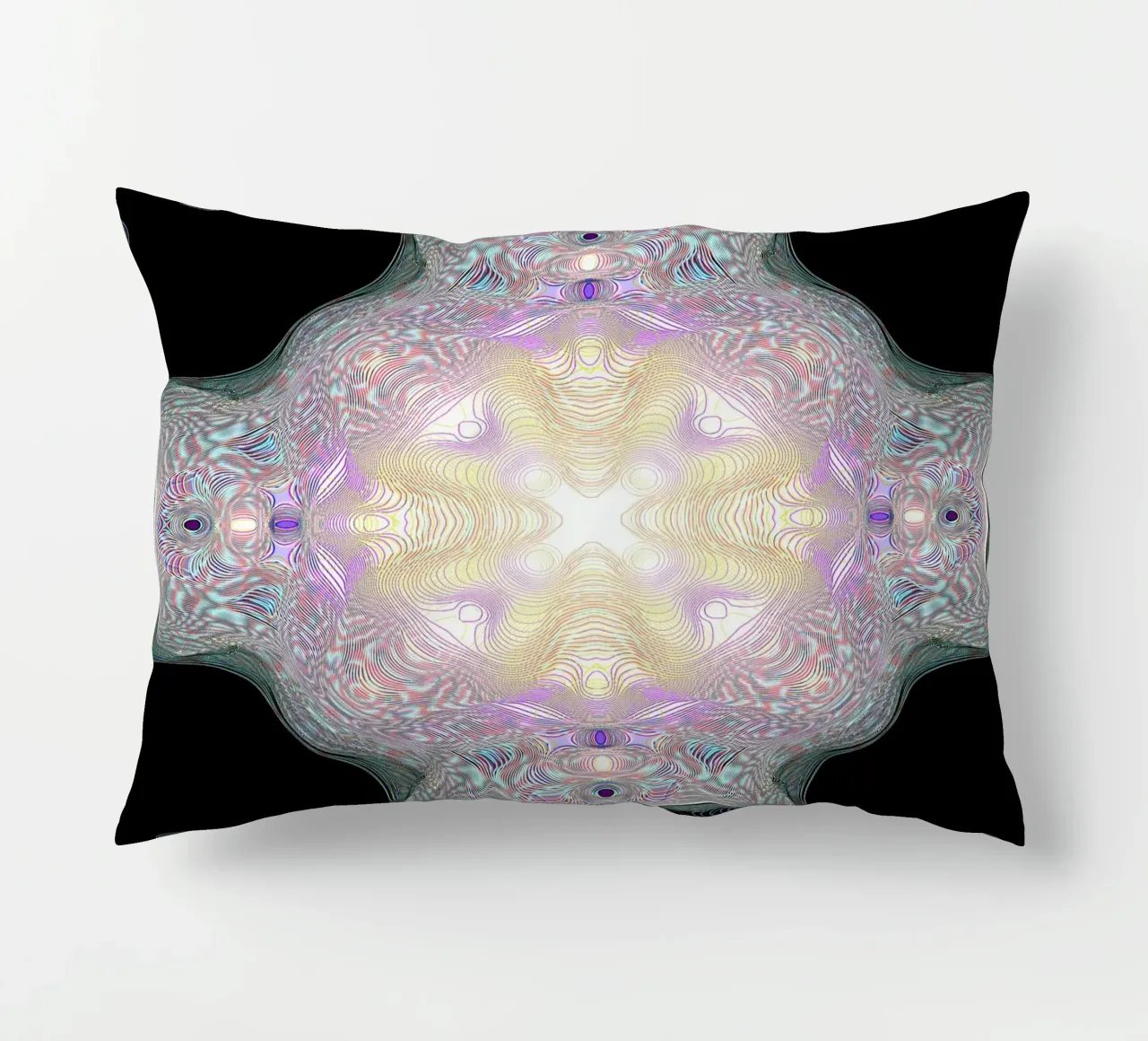 Croix lumineuse jaune/violet sur fond noir coussin de Gürsel Yesil Digital Art