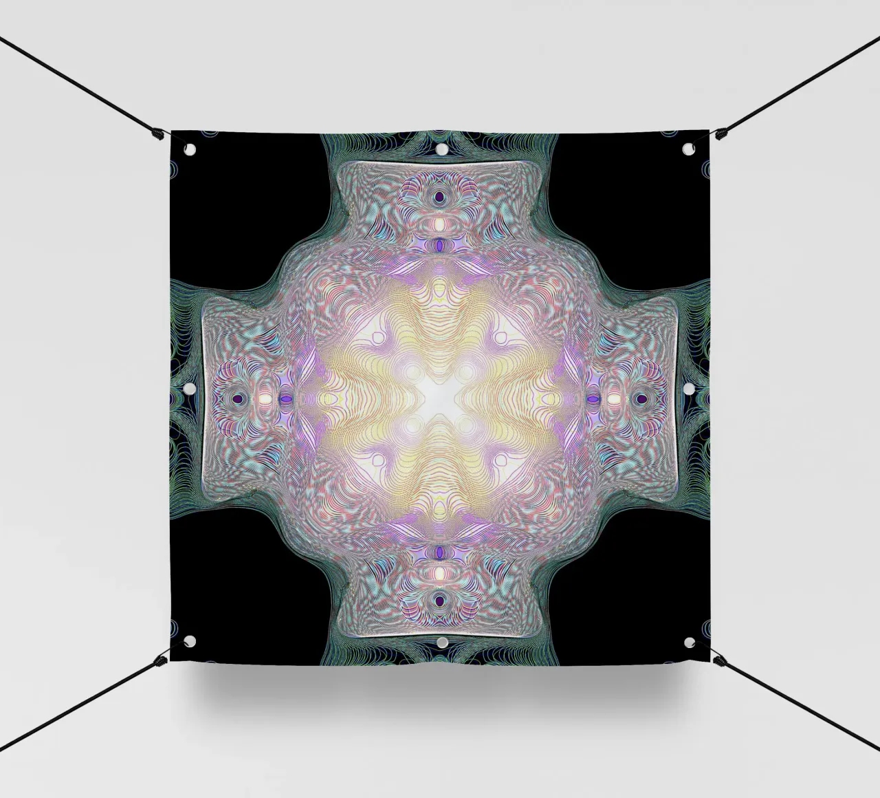 Croix lumineuse jaune/violet sur fond noir bâche pvc de Gürsel Yesil Digital Art