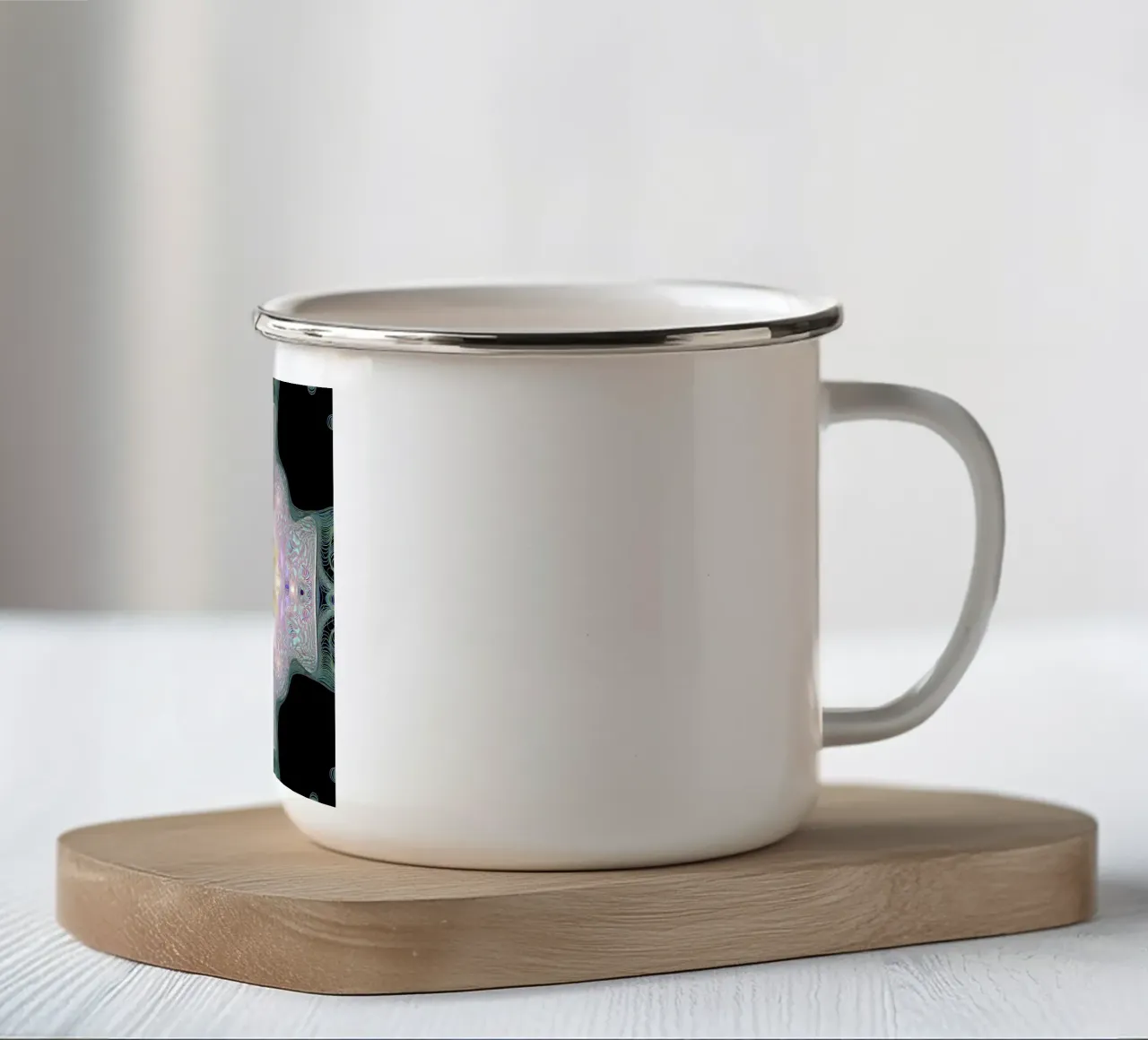 Croce luminosa giallo/viola su sfondo nero tazza in smalto da Gürsel Yesil Digital Art