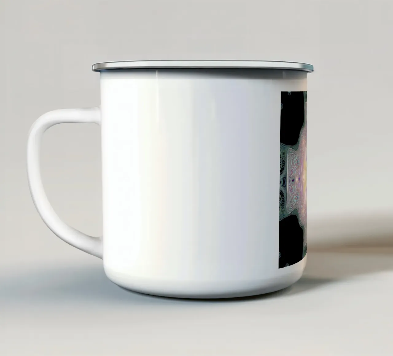 Croce luminosa giallo/viola su sfondo nero tazza in smalto da Gürsel Yesil Digital Art