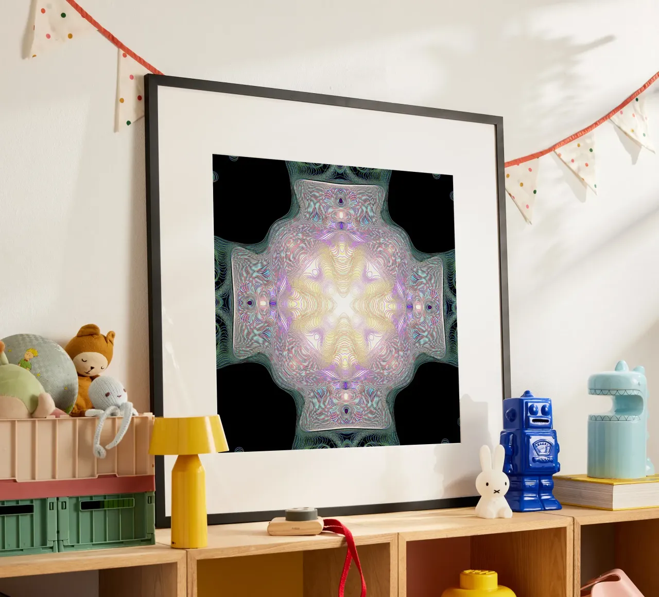 Croix lumineuse jaune/violet sur fond noir hahnemühle de Gürsel Yesil Digital Art