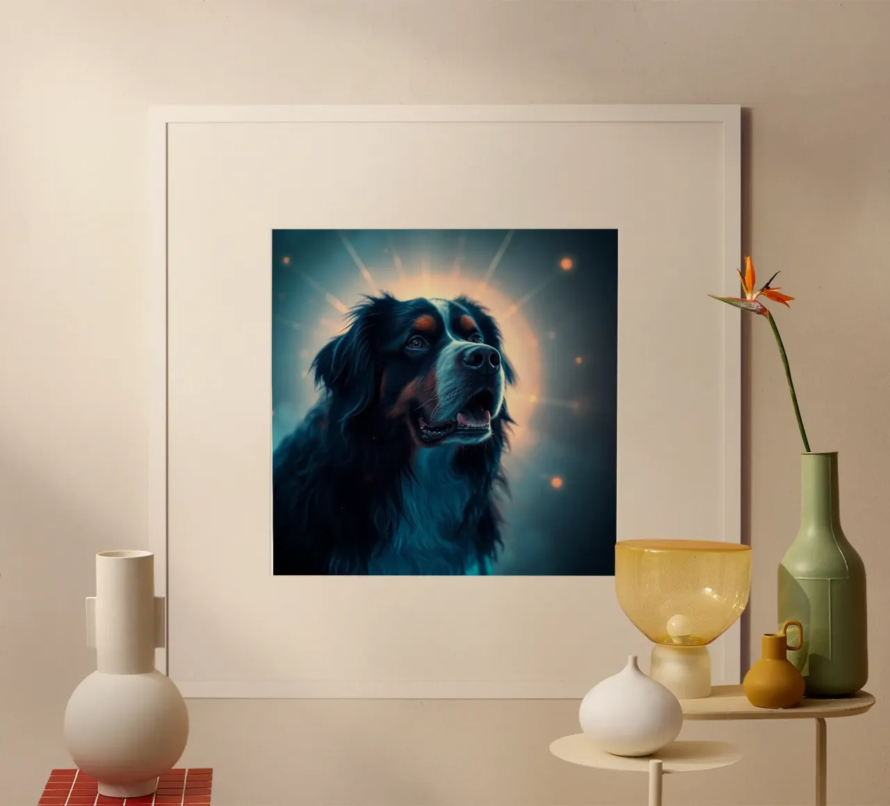 Bellissimo cane da montagna bernese #5 poster con telaio in legno da Yumis.Beargang.and.Me