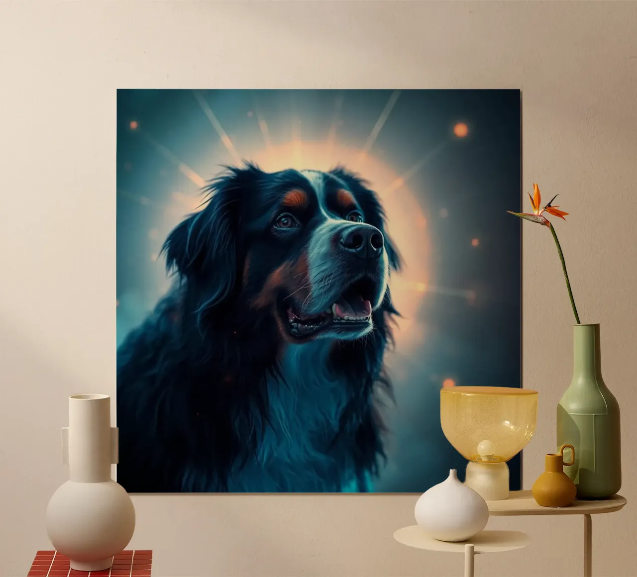 Bellissimo cane da montagna bernese #5 poster con telaio in legno da Yumis.Beargang.and.Me