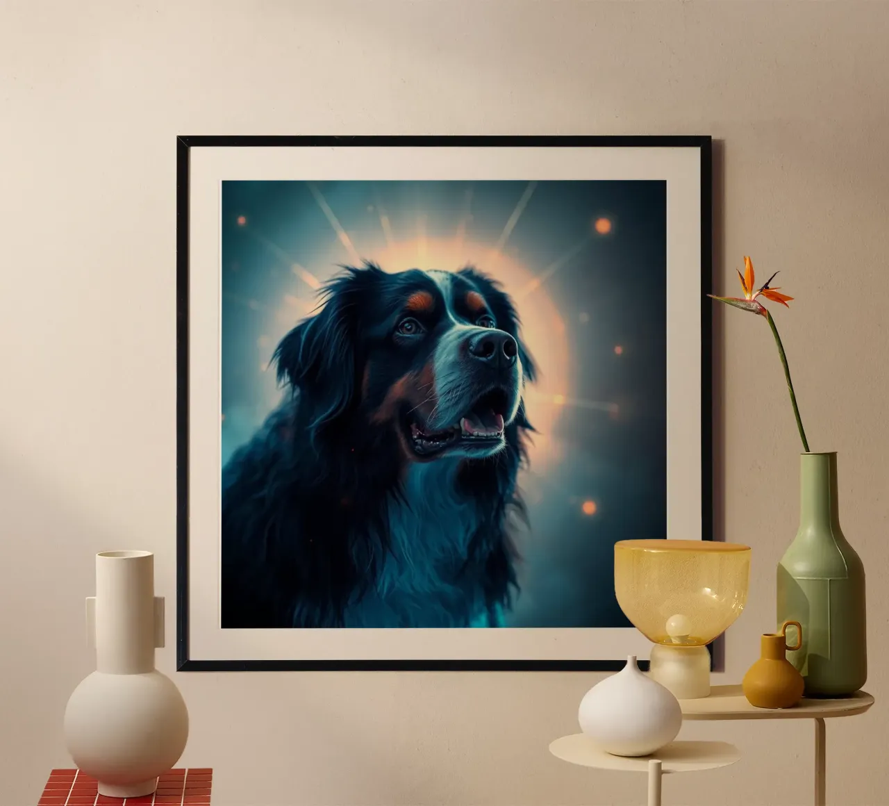 Bellissimo cane da montagna bernese #5 poster con telaio in legno da Yumis.Beargang.and.Me