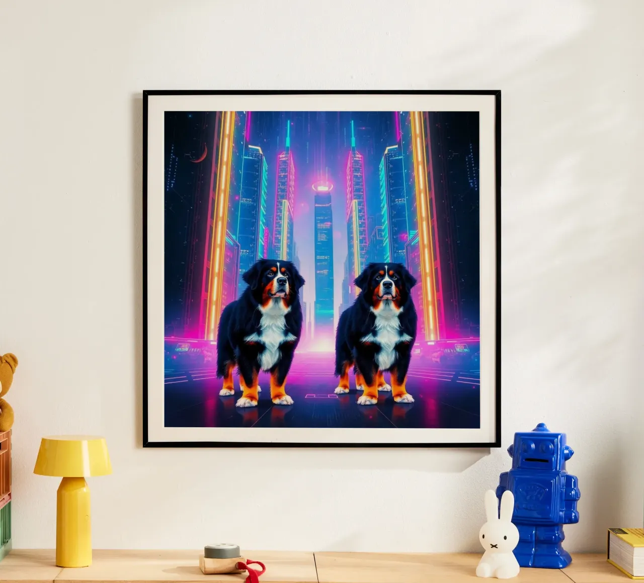 Bellissimo cane da montagna bernese #6 poster con telaio in legno da Yumis.Beargang.and.Me