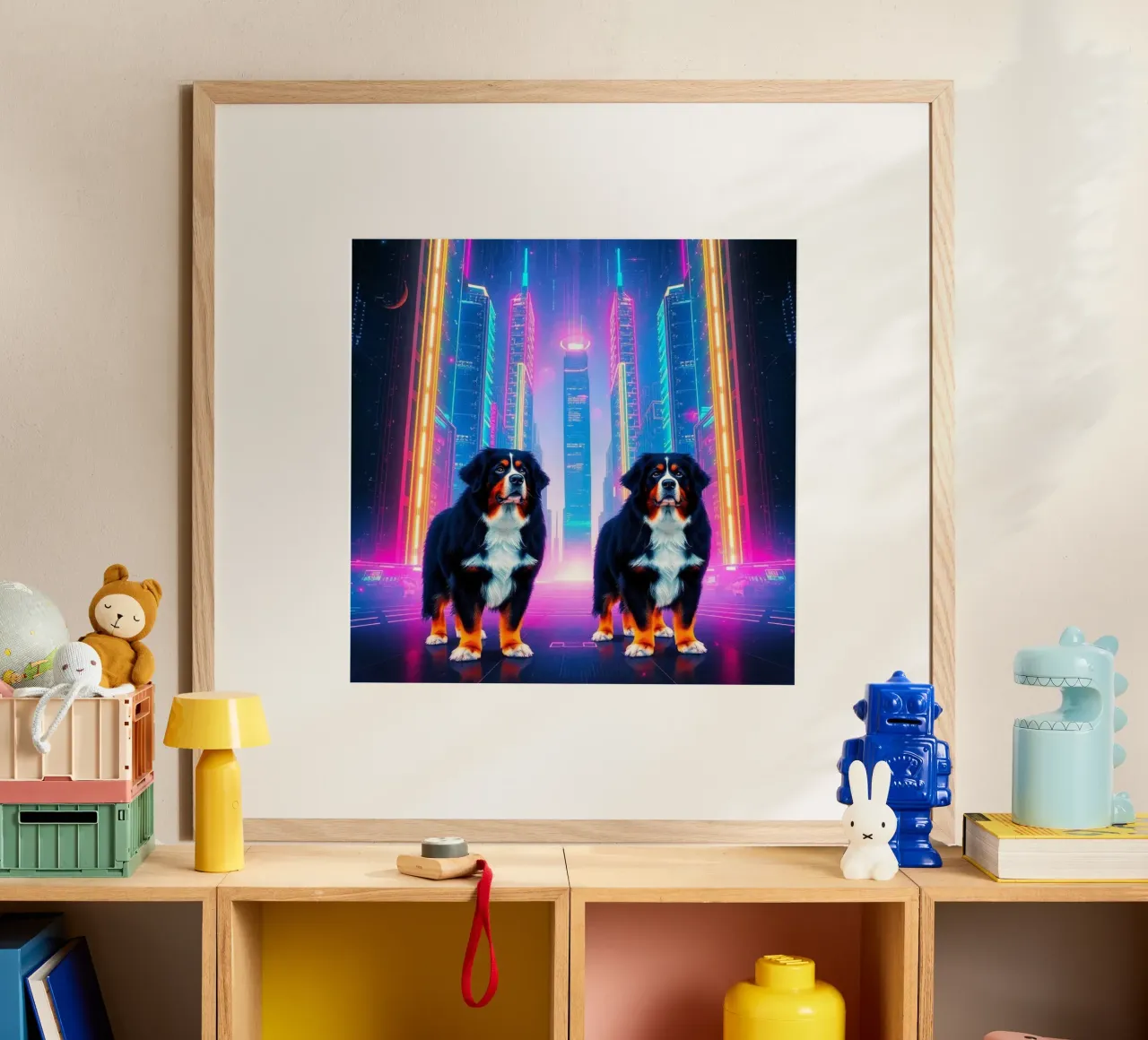 Bellissimo cane da montagna bernese #6 poster con telaio in legno da Yumis.Beargang.and.Me