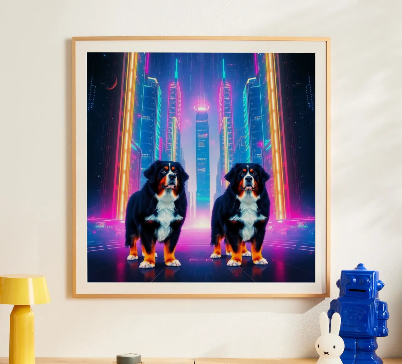 Bellissimo cane da montagna bernese #6 poster con telaio in legno da Yumis.Beargang.and.Me
