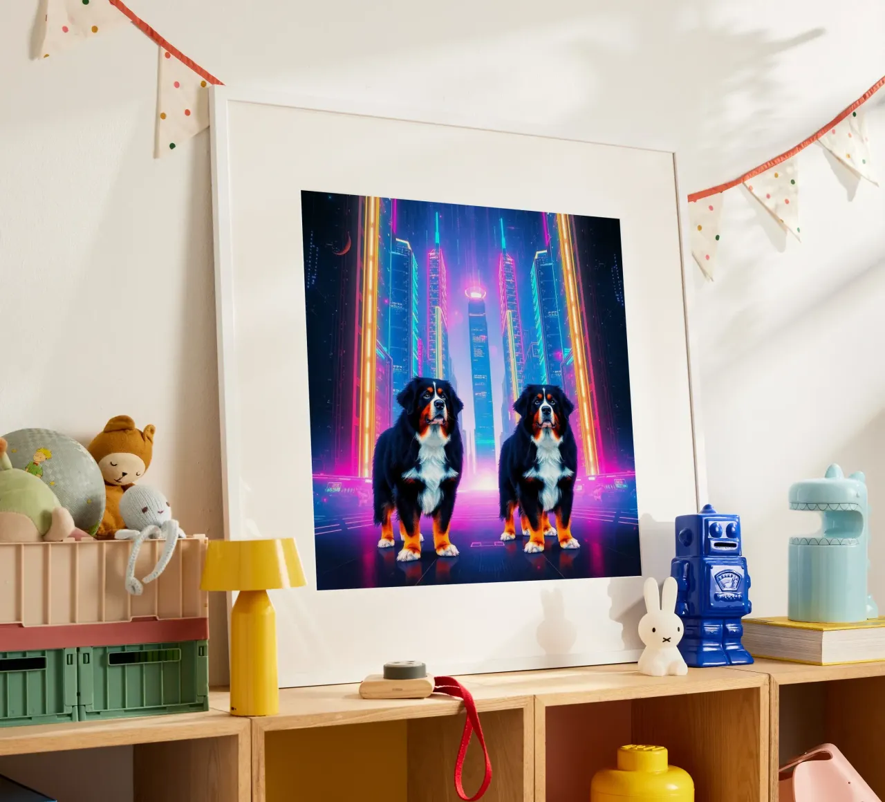 Bellissimo cane da montagna bernese #6 poster con telaio in legno da Yumis.Beargang.and.Me