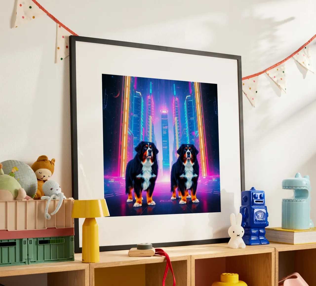 Bellissimo cane da montagna bernese #6 poster con telaio in legno da Yumis.Beargang.and.Me