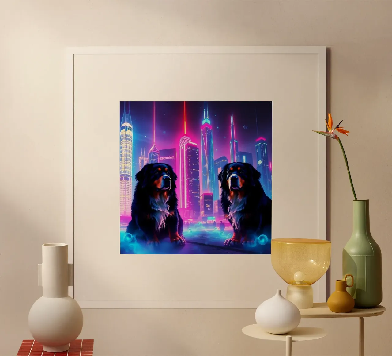Bellissimo cane da montagna bernese #7 poster con telaio in legno da Yumis.Beargang.and.Me